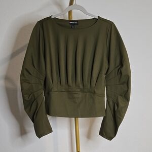 NWT Kenneth Cole Olive Green Pleated Blouse
